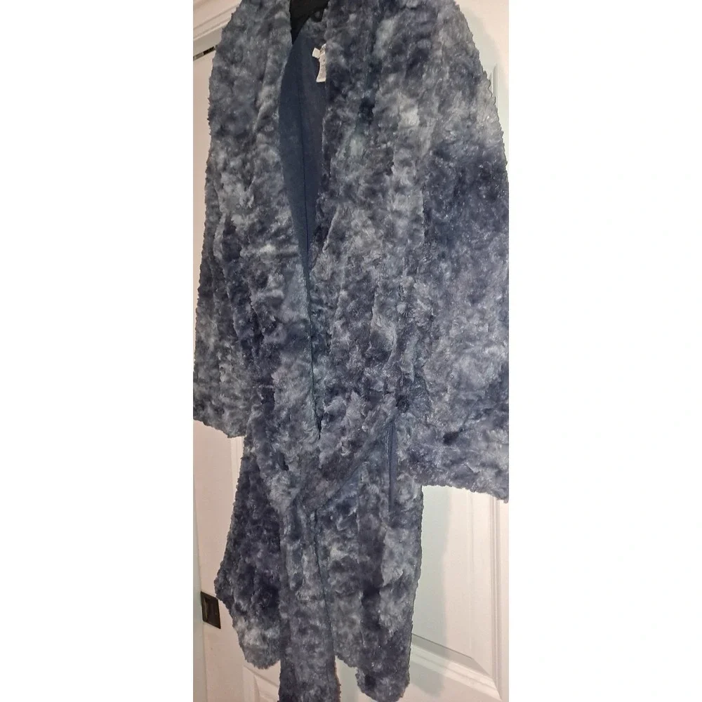 Alfani Intimates Womens XL Faux‎ Fuzzy Fur plush lounge Robe-Gray/Navy